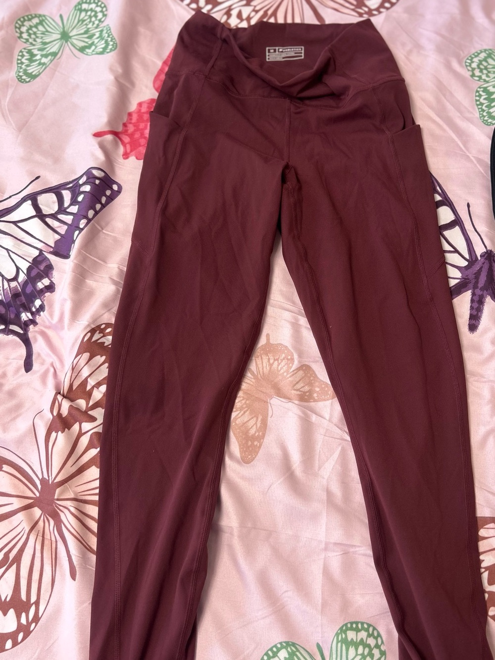Fabletics Women's Burgundy High-Rise Leggings with Side Pockets